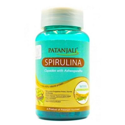 Купить Spirulina with Ashwagandha (Спирулина с Ашвагандхой) - источник полезных веществ, 60 капсул Patanjali