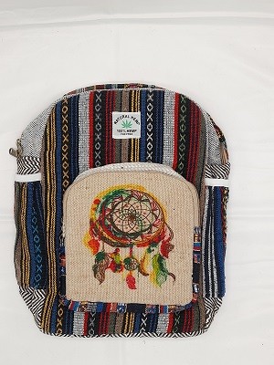 Купить рюкзак из гобеленовой и конопляной ткани с цветным принтом.35*25*8 см. Производство Непал; Backpack Pure Hemp