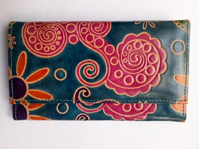 Купить индийский кожаный кошелек с ручной росписью 10*18см
