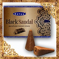 Благовония Premium Satya Back Flow Cones Black Sandal Сатья Черный Сандал стелющийся дым конусы 10 шт