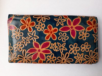 индийский кожаный кошелек с ручной росписью 10*18см