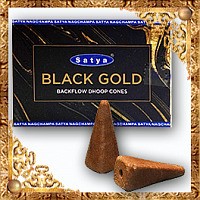 Благовония Premium Satya Back Flow Cones Black Gold Сатья Черное золото стелющийся дым конусы 10 шт