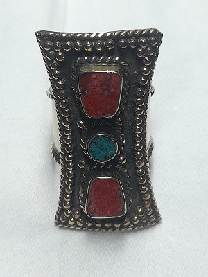  кольцо металлическое в этно стиле с натуральными камнями