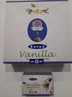 Благовония Premium Satya Back Flow Cones Vanilla Сатья Ваниль стелющийся дым конусы 10 шт