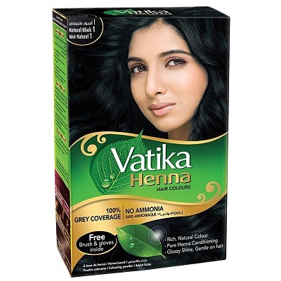 Купить Краска для волос на основе натуральной хны тон 1 Натуральный чёрный Дабур Ватика (Henna Hair Colours Natural Black Dabur Vatika), 60 г.
