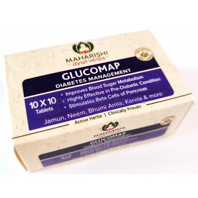 Глюкомап от диабета, 100 таб, производитель Махариши Аюрведа; Glucomap, 100 tabs, Maharishi Ayurveda