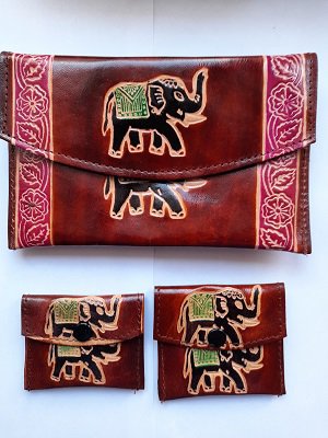 индийский кожаный кошелек с ручной росписью 12*18см