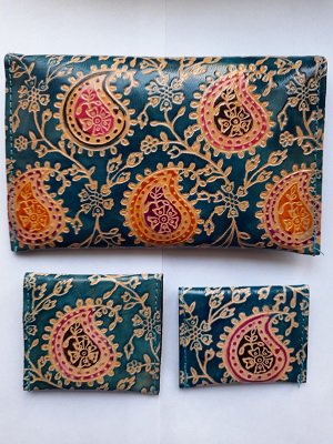 Купить индийский кожаный кошелек с ручной росписью 12*18см