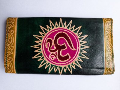 индийский кожаный кошелек с ручной росписью 10*18см