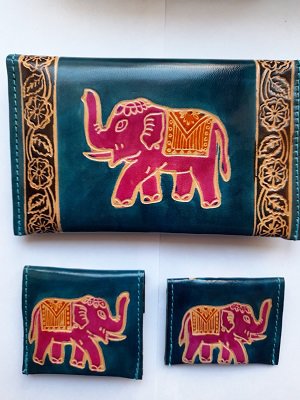 индийский кожаный кошелек с ручной росписью 12*18см