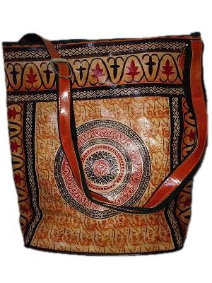Купить Этническая сумка ручной работы из натуральной кожи.ручной принт.37*34*12см