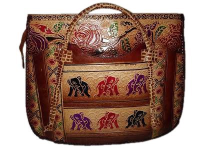 Купить Этническая сумка ручной работы из натуральной кожи.ручной принт.32*38*7cм