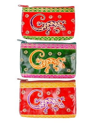 Купить Индийский кожанный кошелек под мелочь с ручной росписью 13,5*8,5*1см.