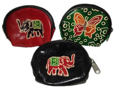 Купить Индийский кожанный кошелек под мелочь с ручной росписью 10*9см