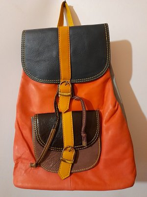 Индийский разноцветный рюкзак из натуральной кожи 35*27*10см.