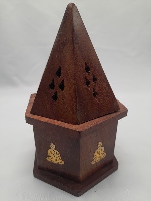 Деревянная подставка для конусных благовоний "Пирамида лого Будда" d-10cm/h-16cm