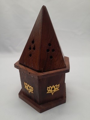 Деревянная подставка для конусных благовоний "Пирамида лого Лотос" d-10cm/h-16cm