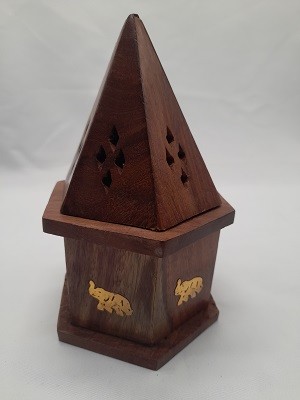 Деревянная подставка для конусных благовоний "Пирамида лого Слоник" d-10cm/h-16cm